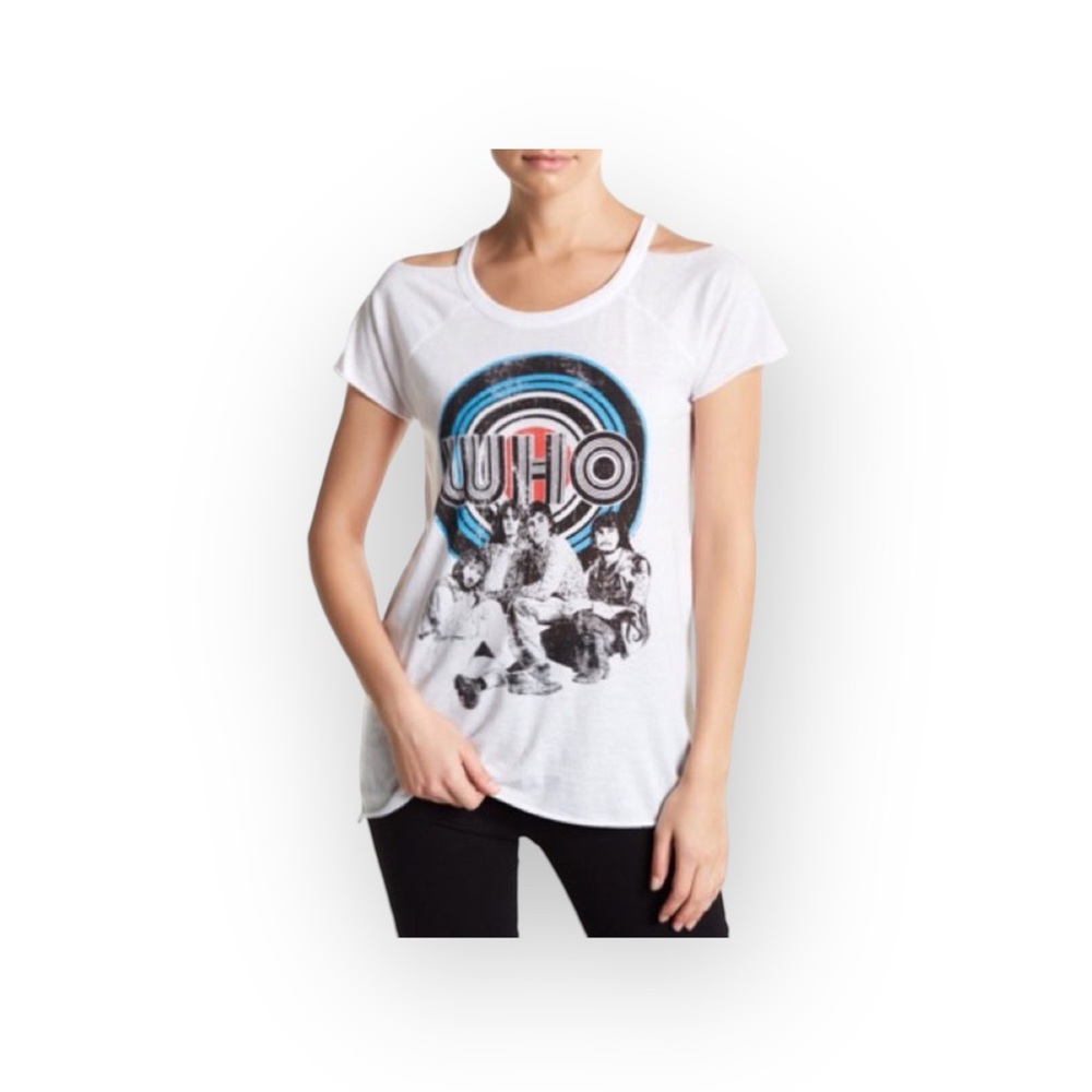 new Chaser ☻ The Who Cold Shoulder Concert Band Tee ☻︎ T Shirt ☻︎ White ☻︎ XS - Picture 3 of 14